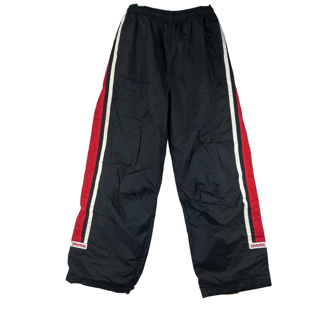 Starter Track Pants Boys L Relaxed Black Windbreaker Side Stripe Nylon Y2K‎